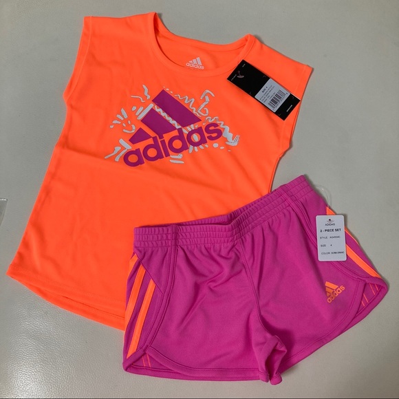 Adidas cute neon pink shorts set 6216 - Picture 2 of 6
